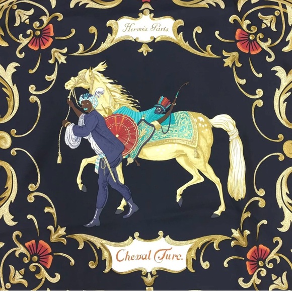 Hermes Cheval Turc Turkish Horse 90 Scarf with Bouet Scarf Ring & Knotting Cards - Picture 4 of 15